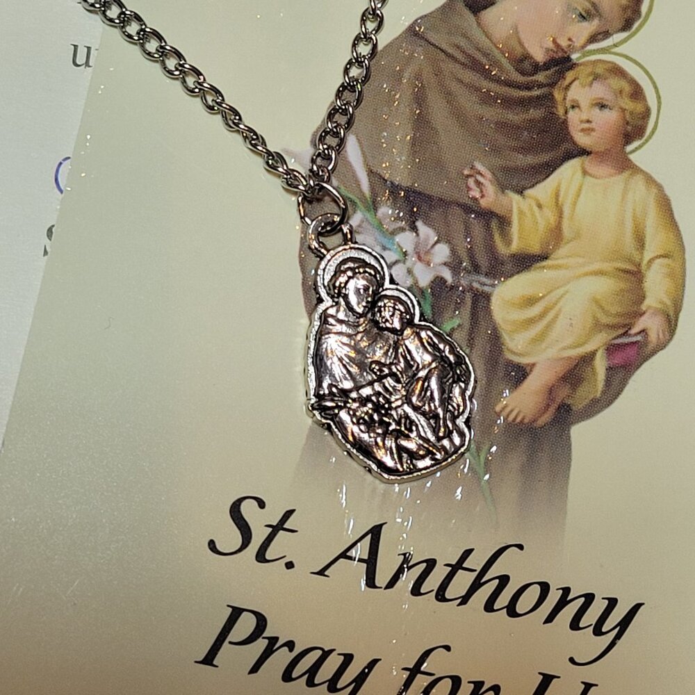 Silver Saint Anthony Unisex Religious Prayer Medal Catholic Religious  Necklace